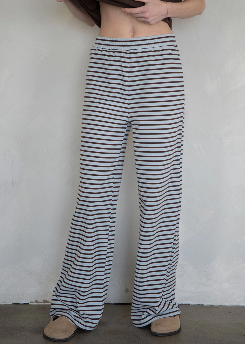 Elastic Free Cuffs Perfect Movement Lilah Striped Pants - Light Blue Multi