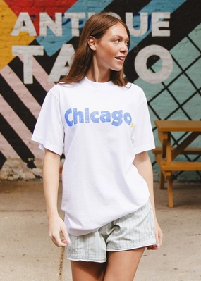 Chicago. Oversized Tee - Cream & Blue Long Sleeve Tee