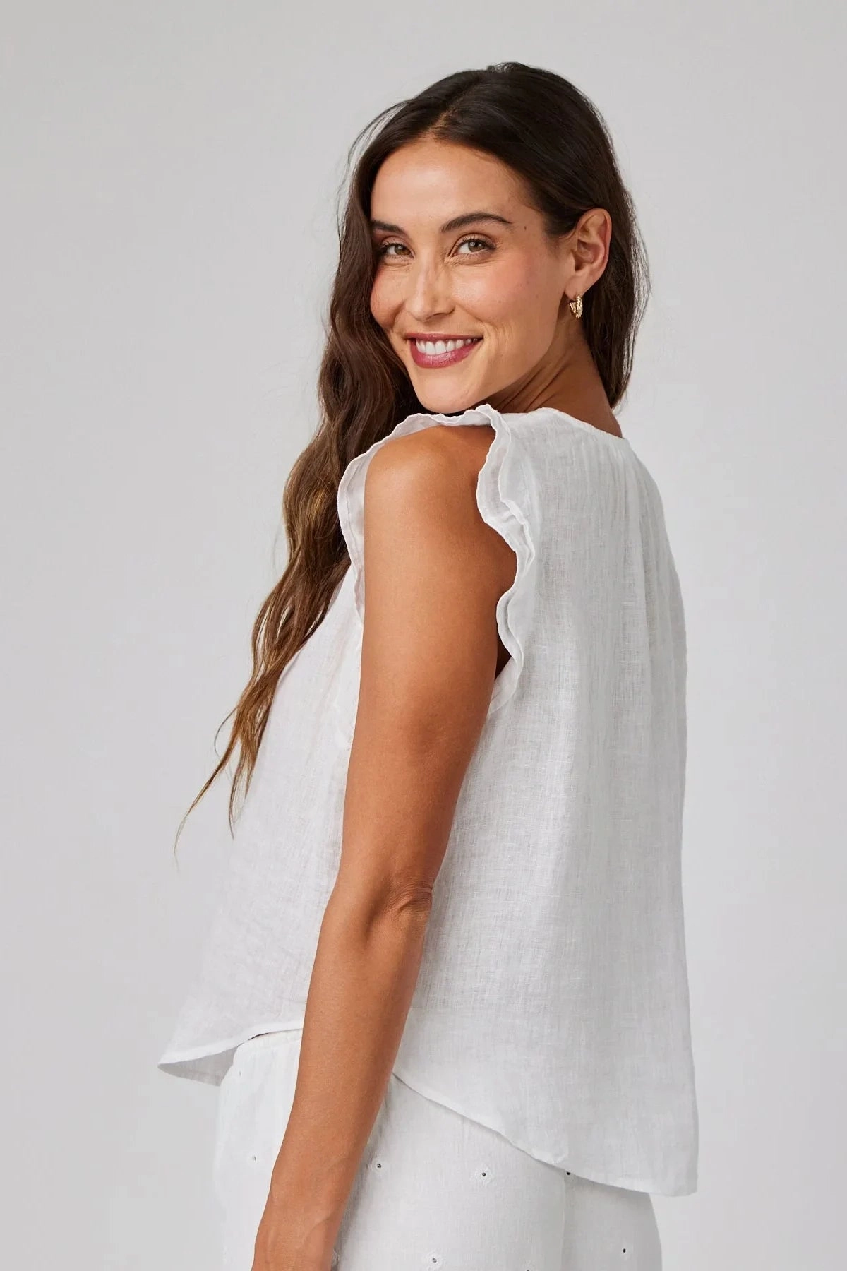 Breathable Lining Linen Ruffle Sleeve Top