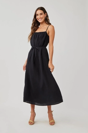 Panelled-Design Linen Shirred Maxi Dress