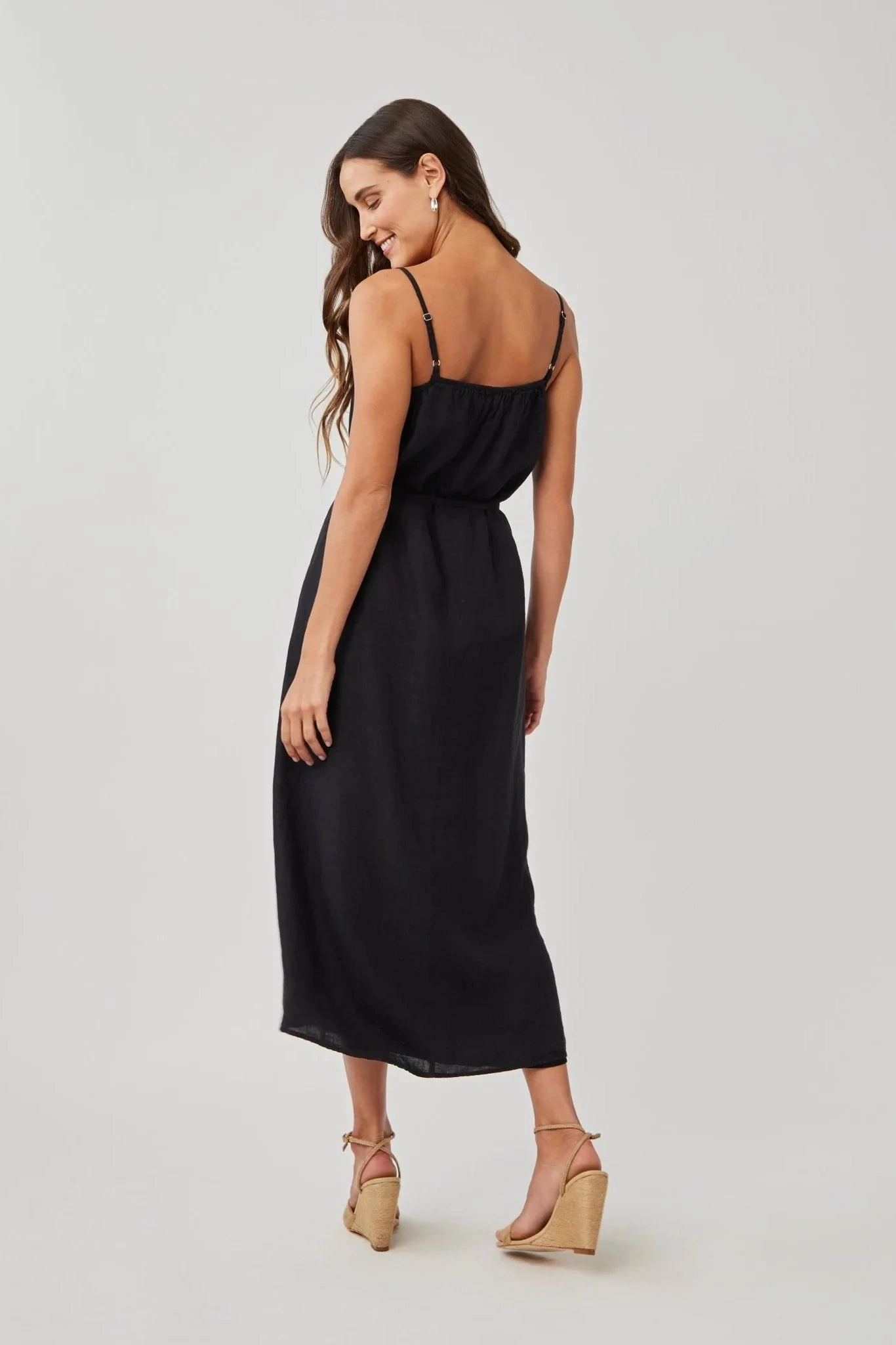 Linen Shirred Maxi Dress Fashionable Touch Relaxed-fit gown