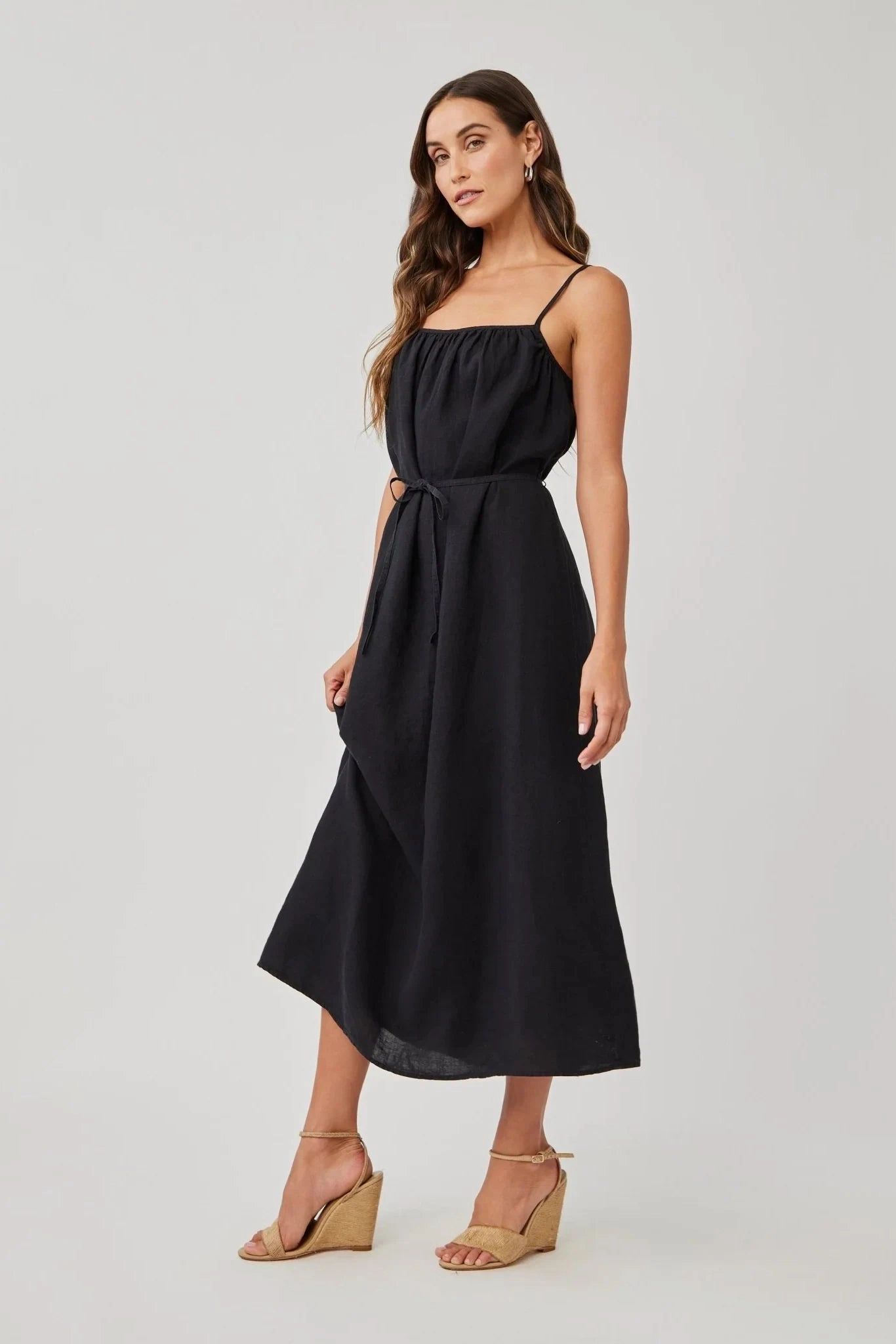 Date Ready Linen Shirred Maxi Dress