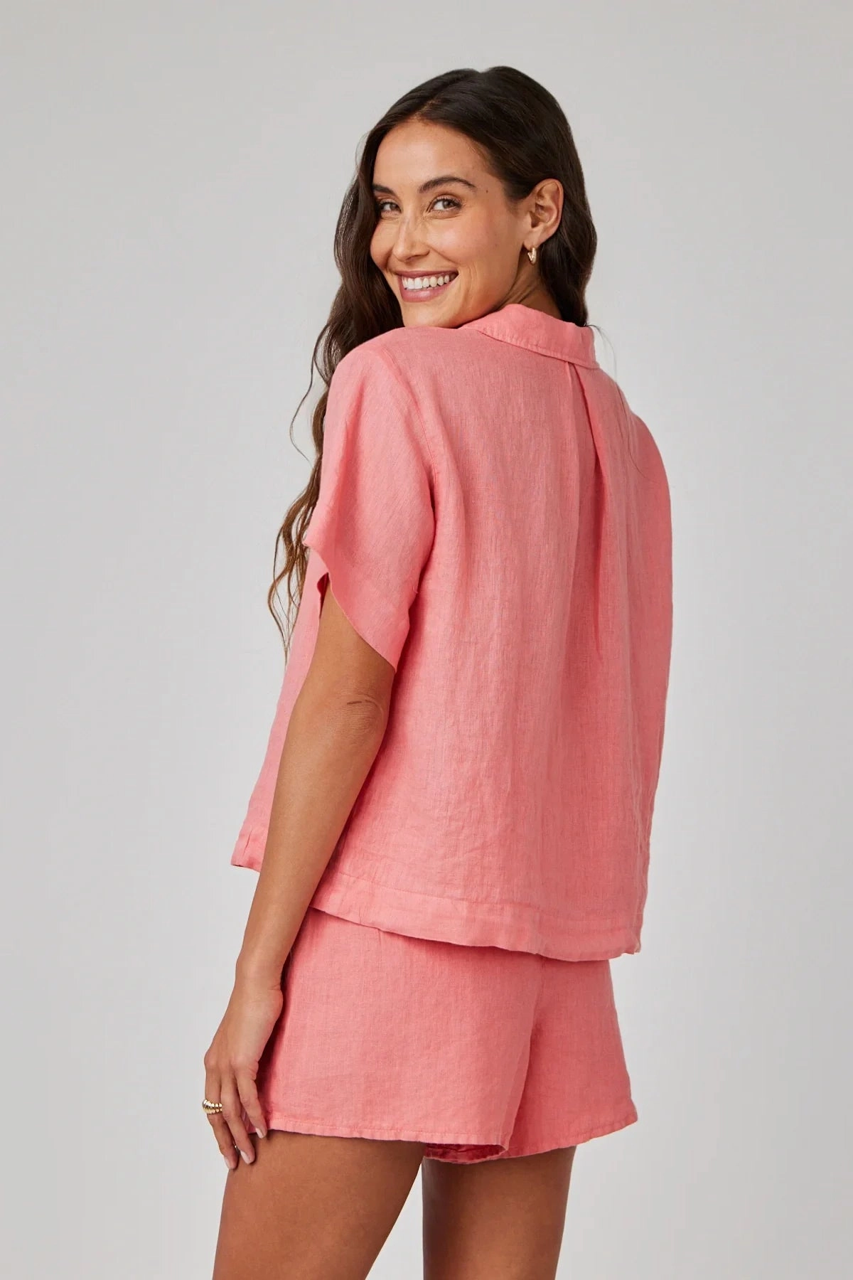 Linen Short Sleeve Flowy Button Down MoistureWicking Material