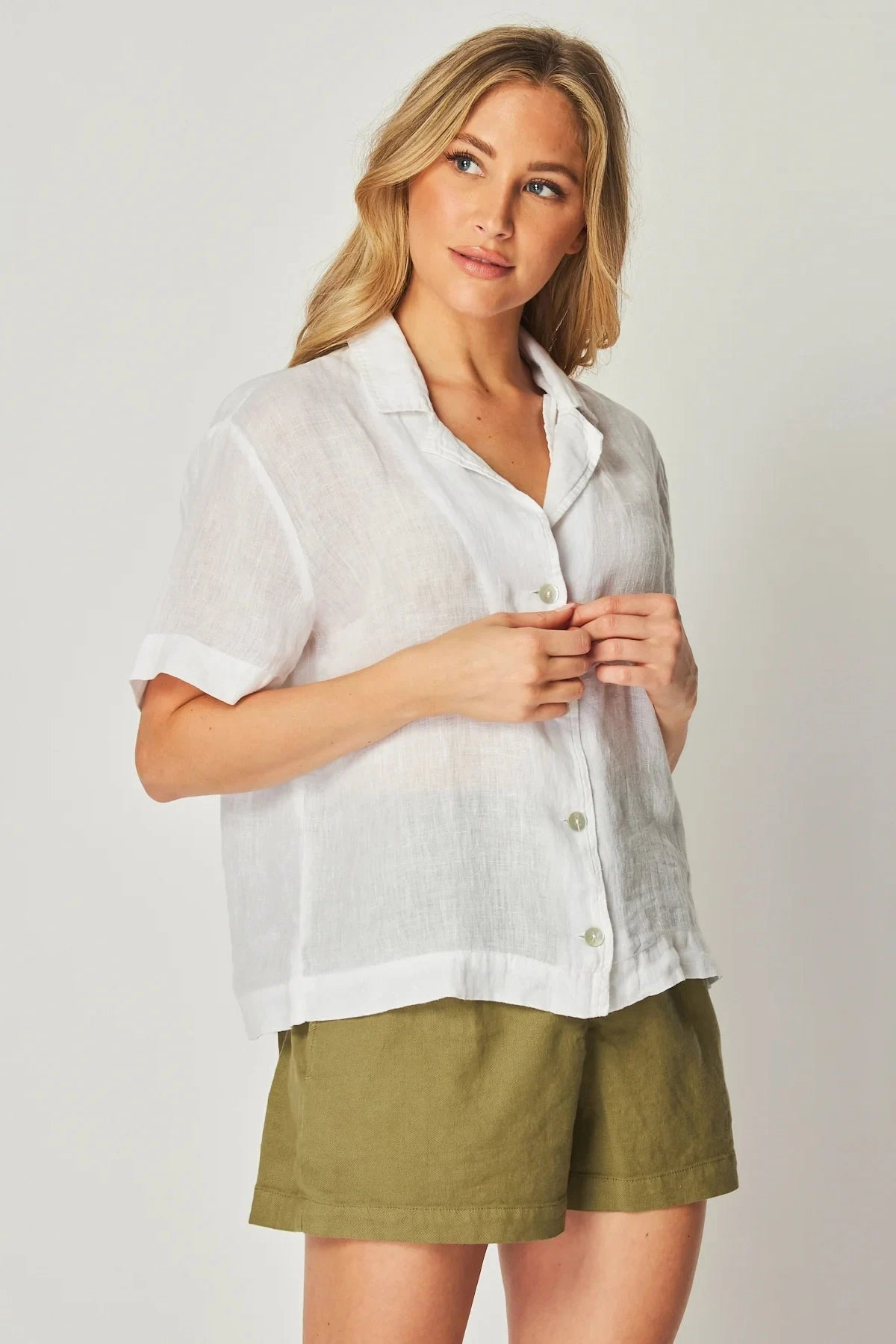 Linen Short Sleeve Flowy Button Down OversizedSilhouette