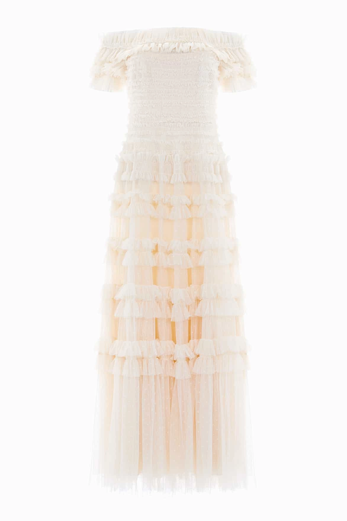 Lisette Ruffle Off Shoulder Gown Layering Fit Playful and flirty dress