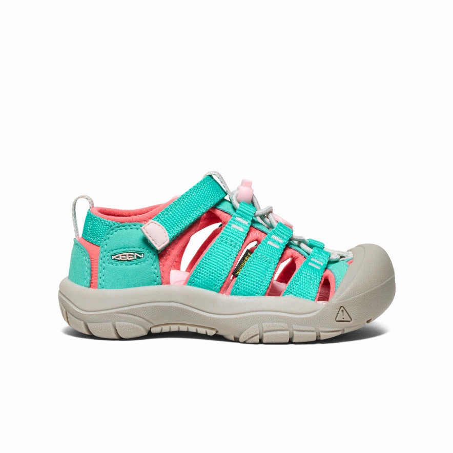 Flat Heel Ventilated Upper Little Kids' Newport H2  |  Bright Aqua/Giggle Pink