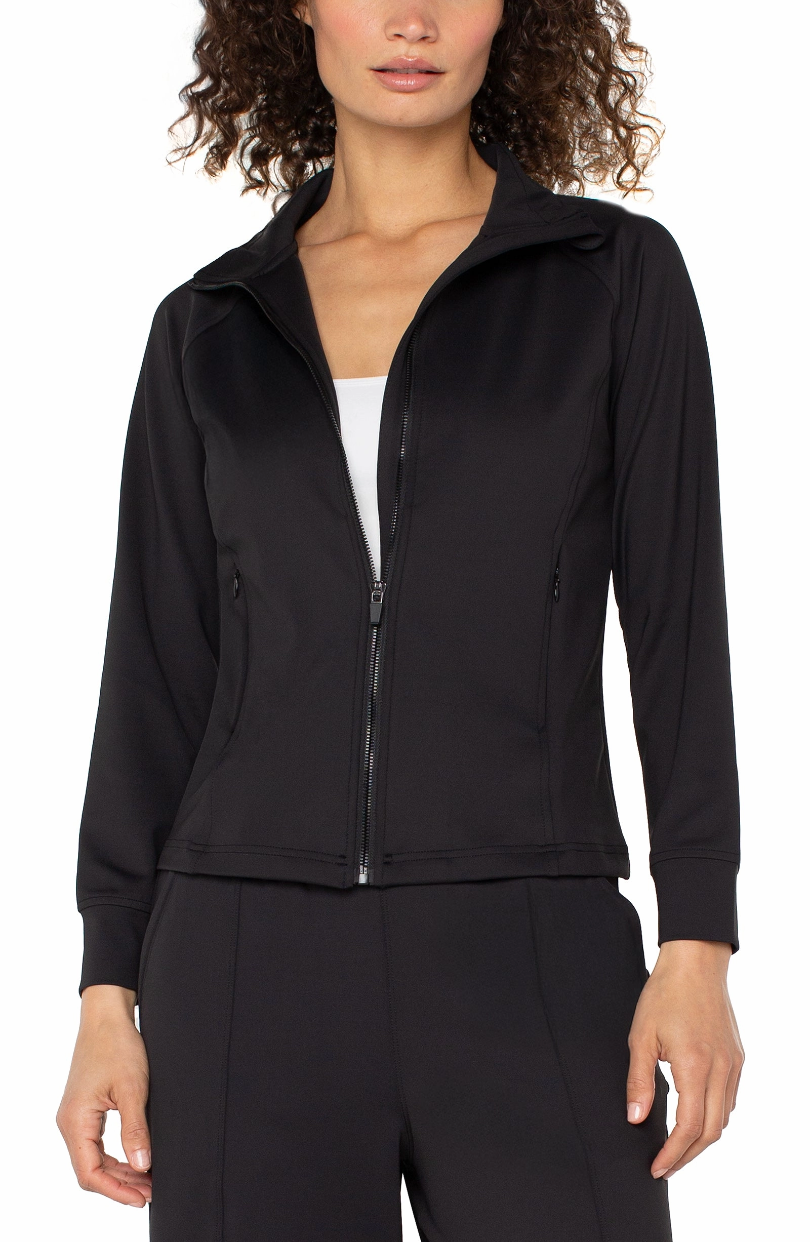 Liverpool Los Angeles Full Zip Seamed Jacket in Black Versatile Layering Options Hidden Ventilation
