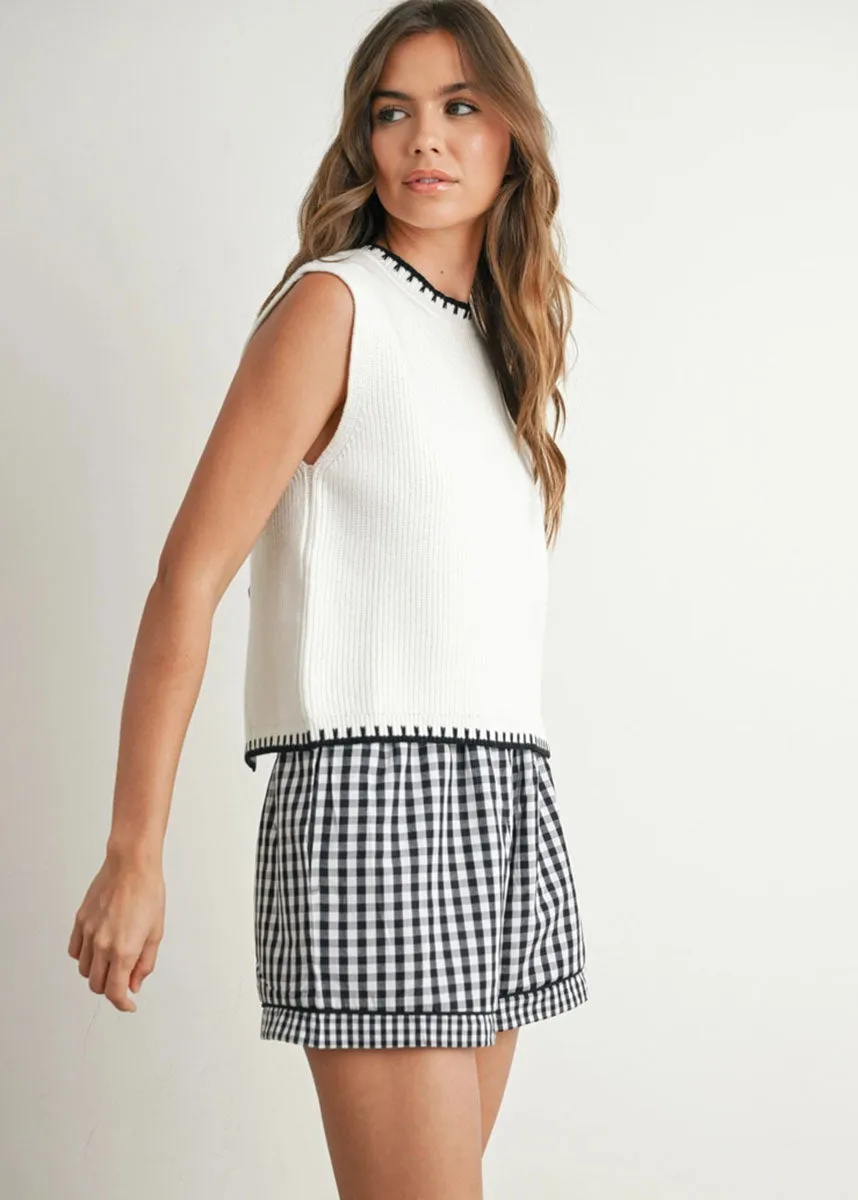 Lochlan Ribbed Sweater Vest - Ivory & Black Layering Knit