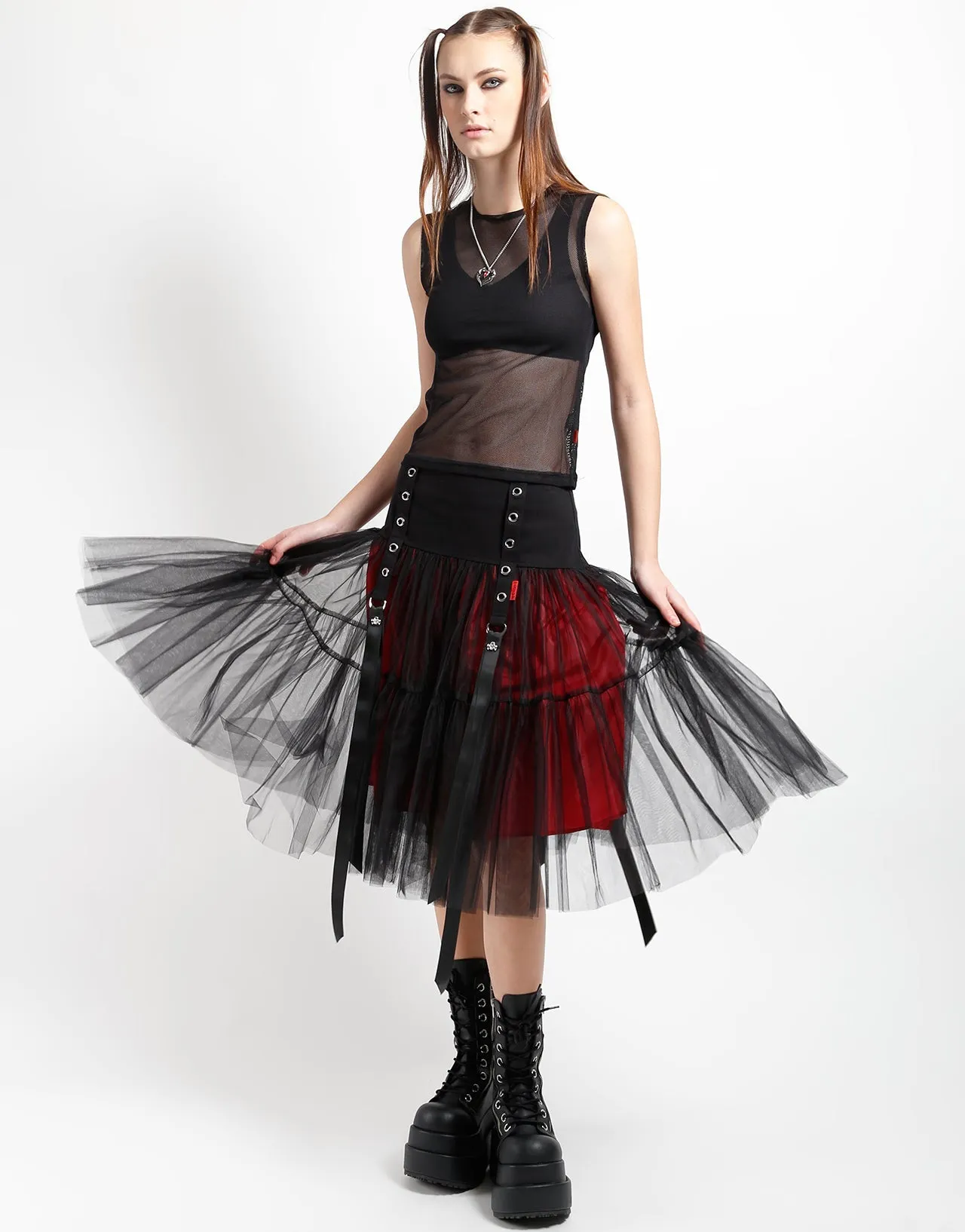 Relaxed Cut LONG RIBBON TULLE SKIRT RED