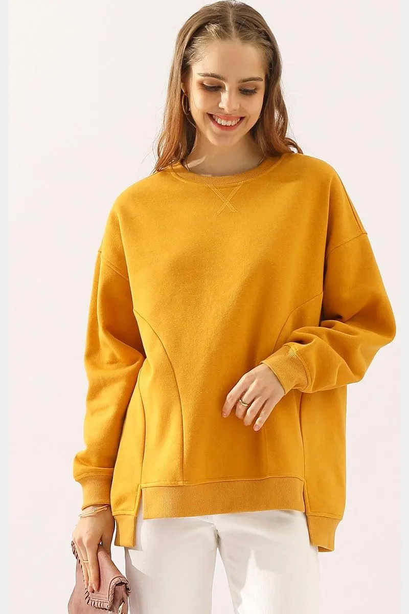Garment Dyed Finish OEKOTEX Certified Fabric LONG SLEEVE ROUND NECK CUT HEM SWEATSHIRT