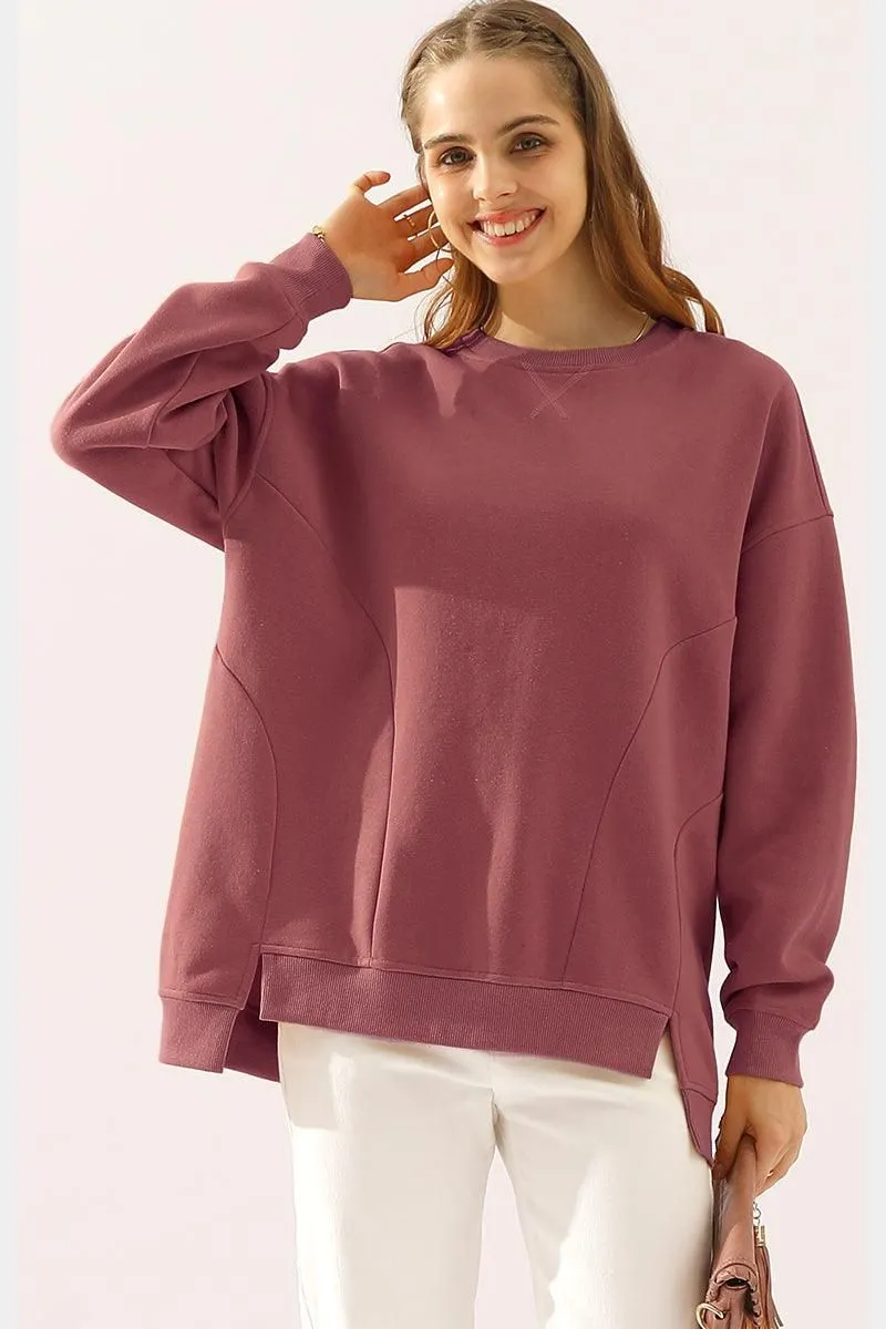 LONG SLEEVE ROUND NECK CUT HEM SWEATSHIRT BioBased Fibers