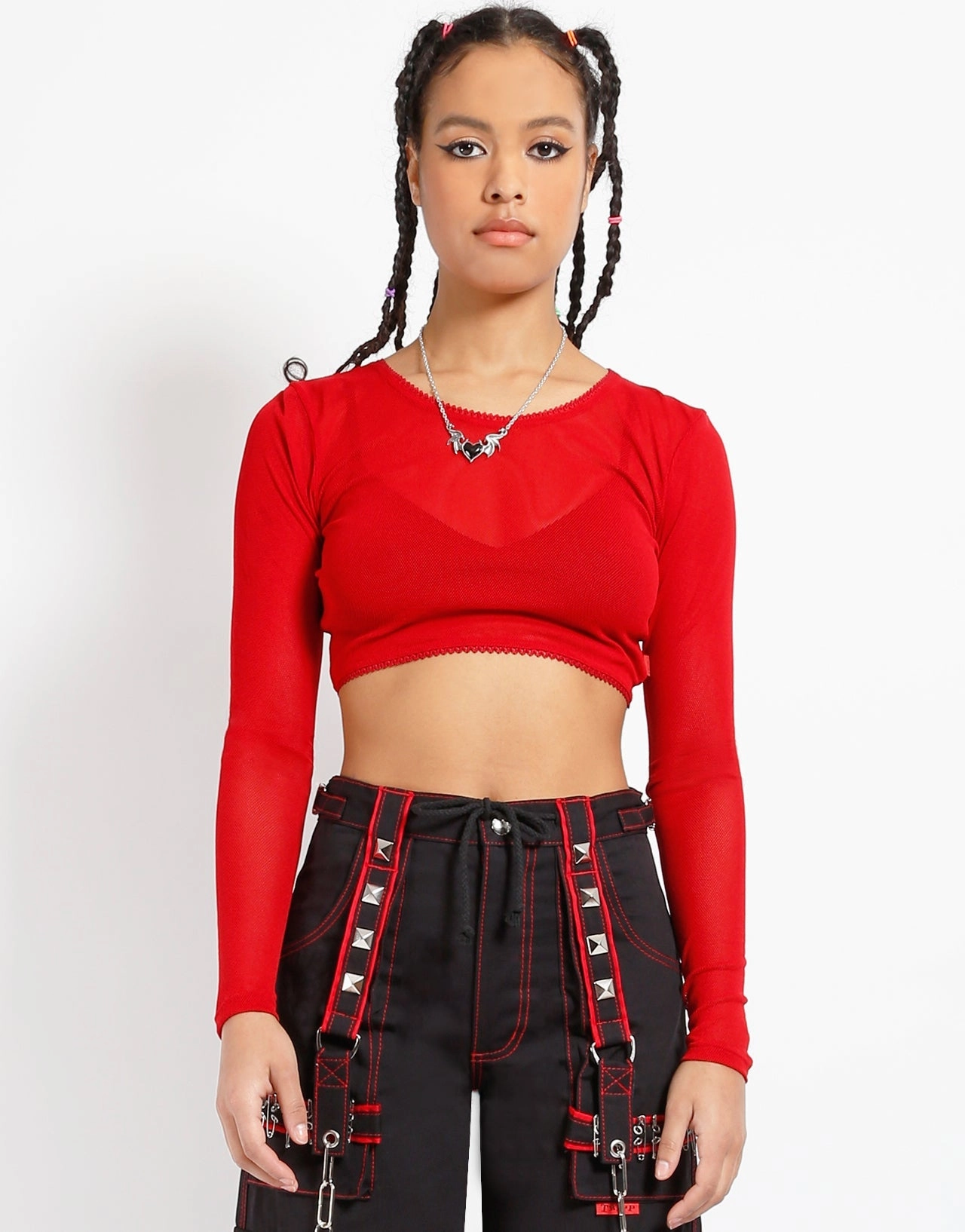 LONG SLEEVE CROP FISHNET RED Raglan Sleeve AllDay Comfort