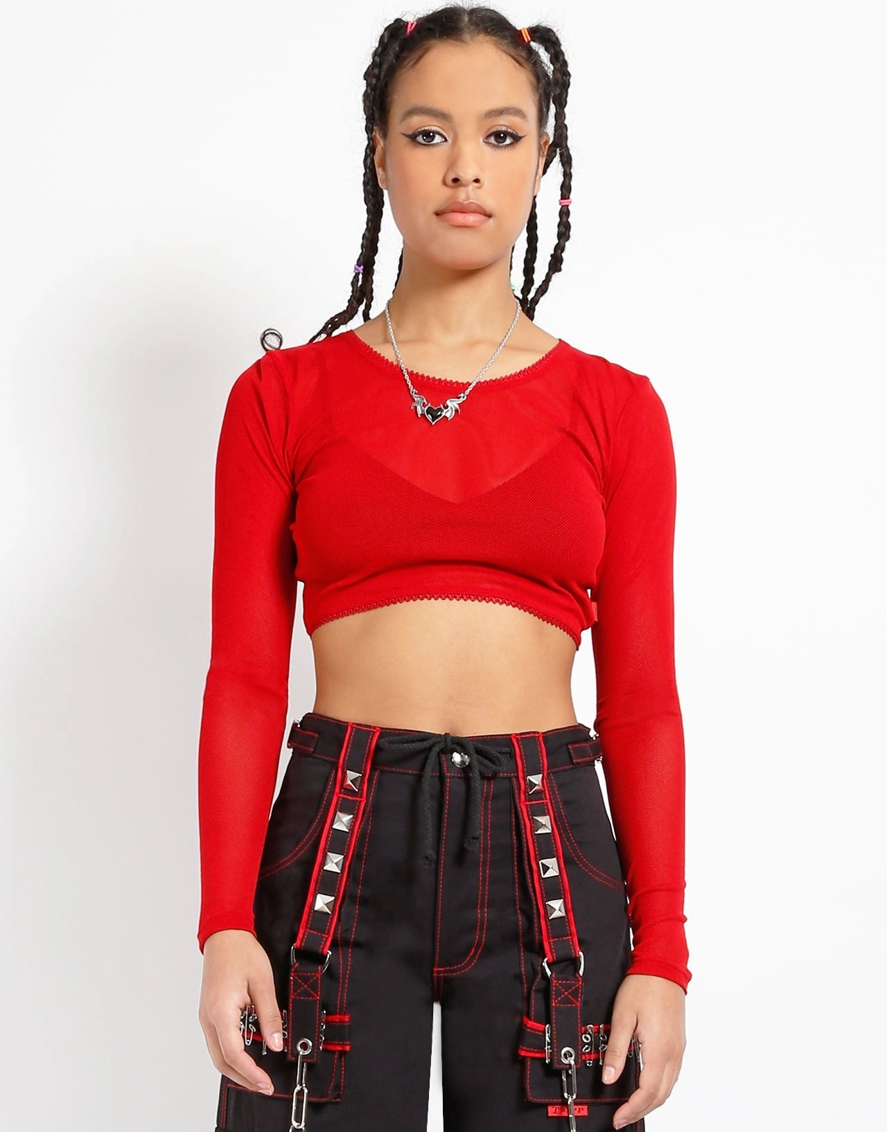 Winter Hoodie LONG SLEEVE CROP FISHNET RED