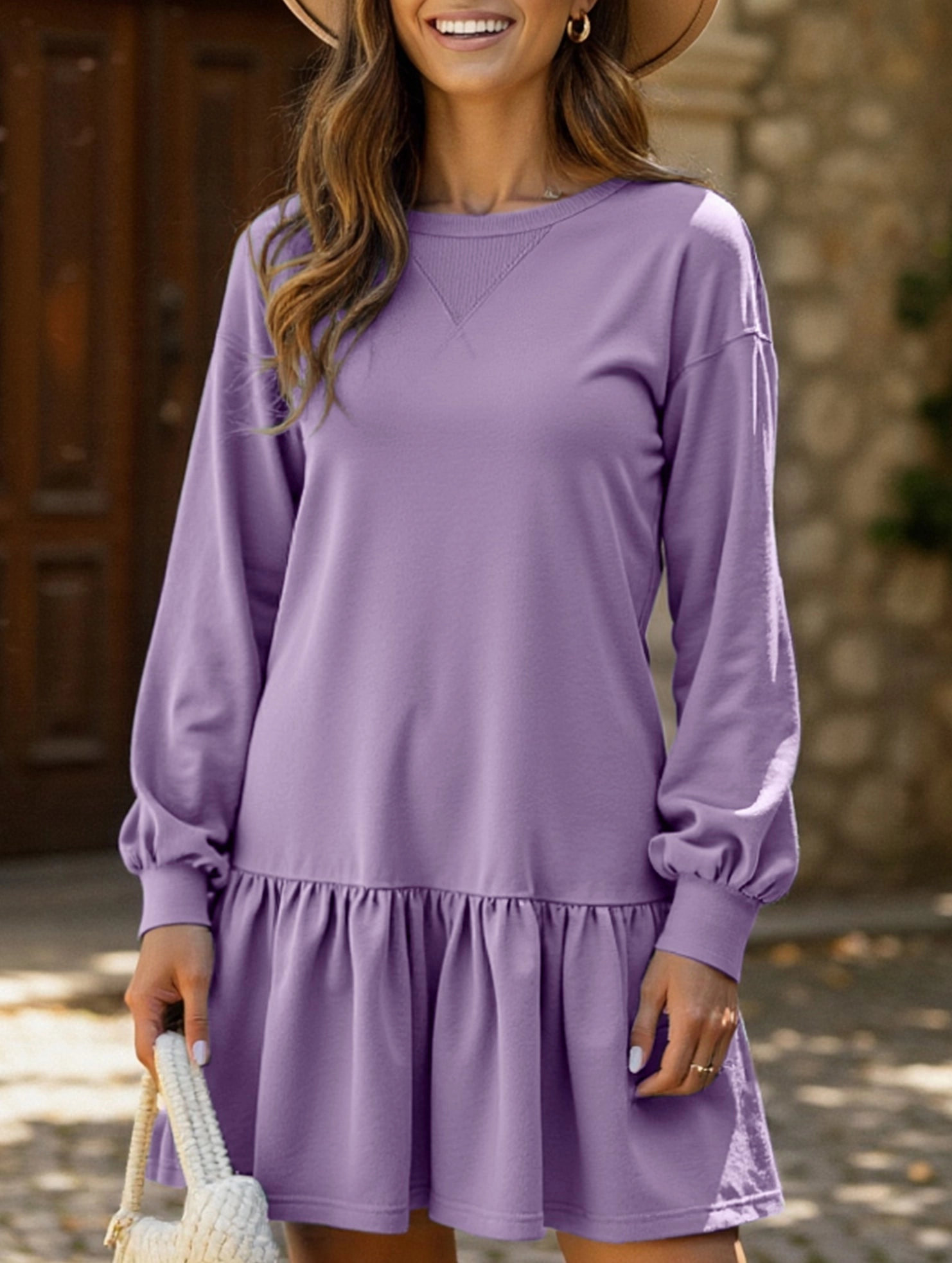 Long-sleeved sweatshirt dress understated look Bright Vibe