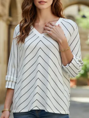 STYLISH COMMUTER STRIPED KNITWEAR LADY FrictionFreeNeckline