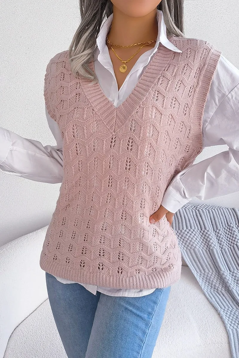 WOMEN CABLE KNITTED RIBBED V NECK SWEAT VEST Practical Style Stretch Fit Wear