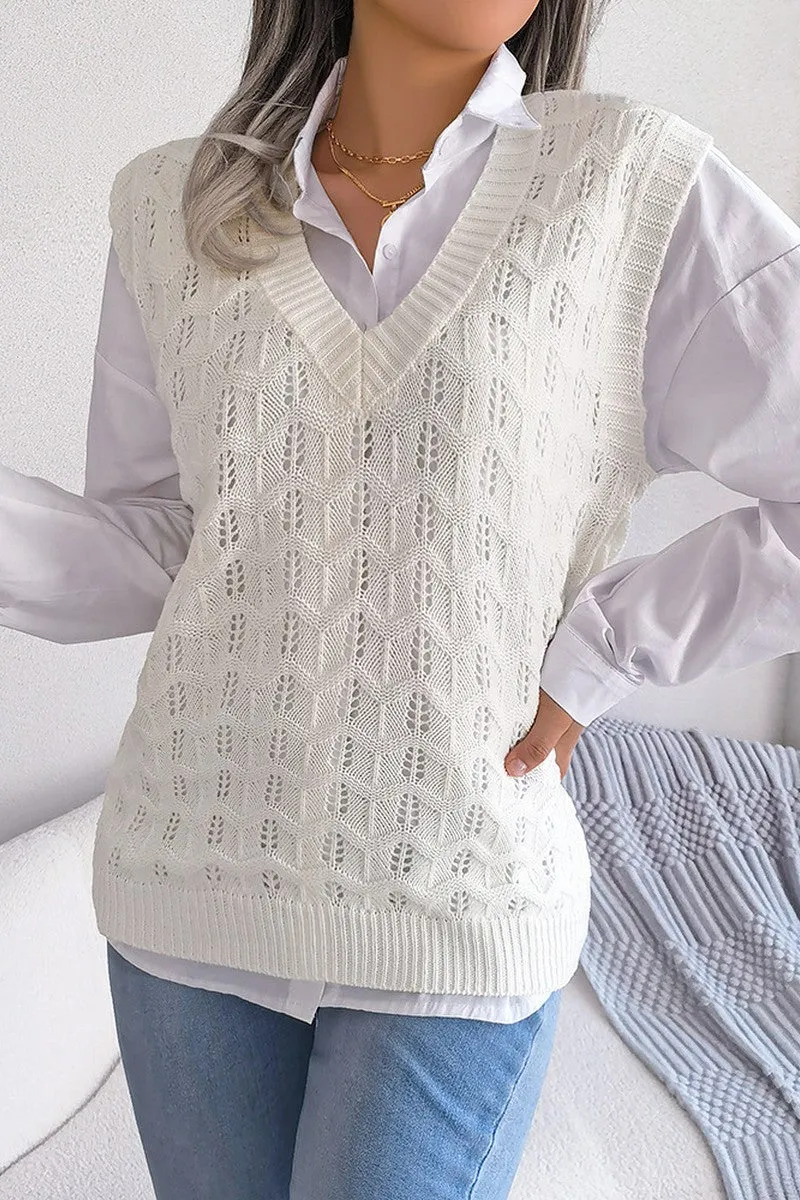 Odor Resistant Finish Modern Knit WOMEN CABLE KNITTED RIBBED V NECK SWEAT VEST