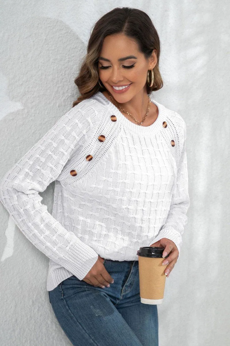 WOMEN WAFFLE LONG SLEEVE BUTTON PULLOVER SWEATER UltraSoft Lining