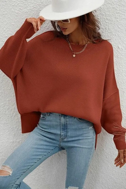 LOOSE FIT DOLMAN SLEEVE KNIT SWEATER Cozy Layers Easy Style
