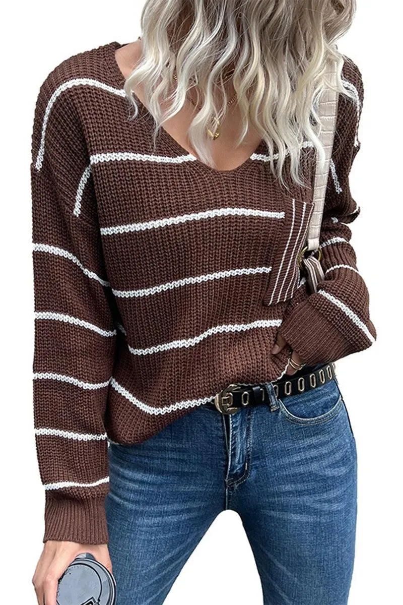 Relaxed Hoodie UV protection layer LOOSE FIT STRIPE KNITTED SWEATER
