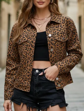 Loose-fitting leopard print denim cropped jacket Fashion Blouse AntiBacterial Coating