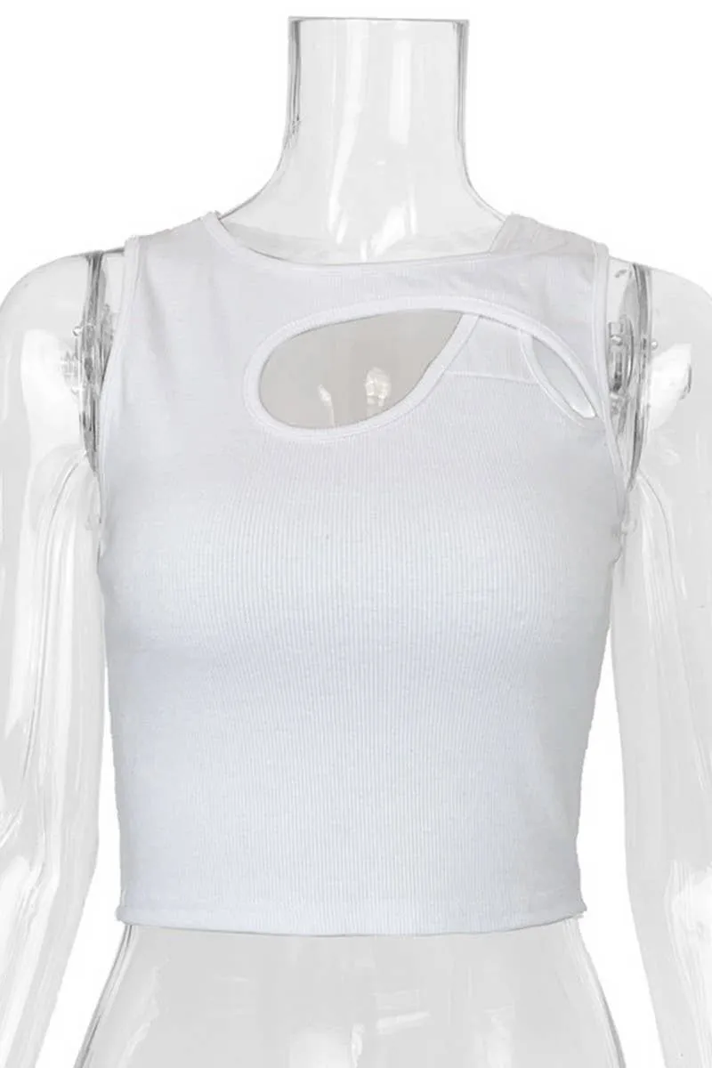 CHEST HOLLOW OUT SEXY SLIM SHORT TANKTOP_CWTTK0308 Racerback Design Travel Flexible