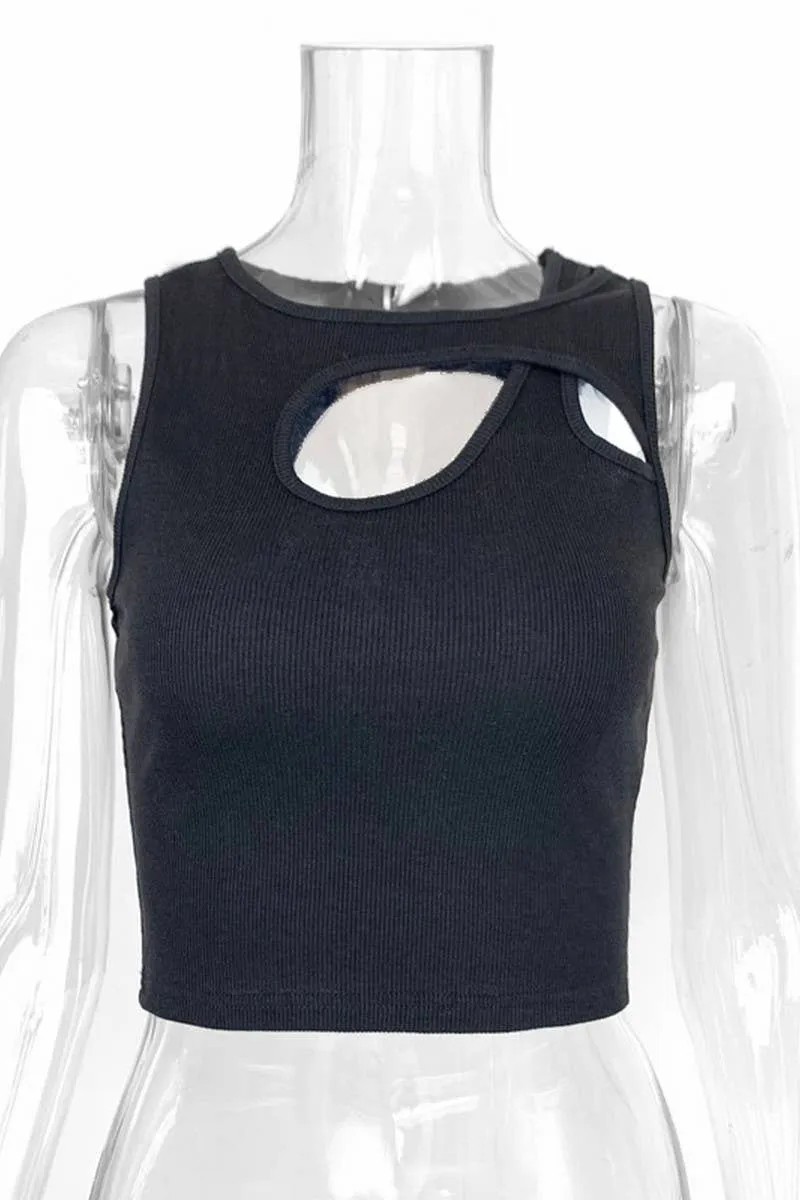 CHEST HOLLOW OUT SEXY SLIM SHORT TANKTOP_CWTTK0308 Stay Cool Technology Soft Brushed Lining