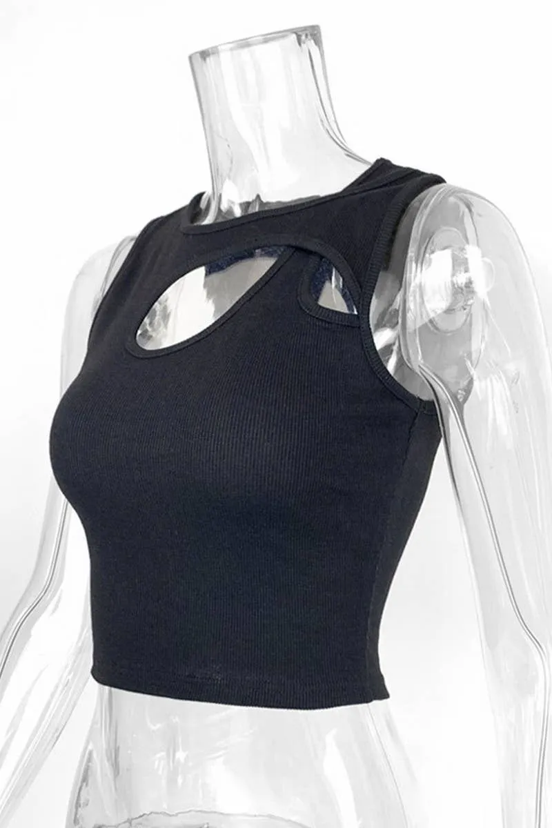 FadeResistant Dye Reflective Safety Trim CHEST HOLLOW OUT SEXY SLIM SHORT TANKTOP_CWTTK0308