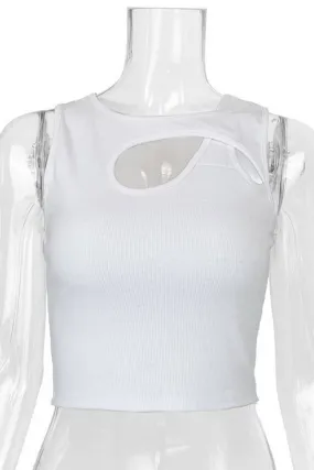 CHEST HOLLOW OUT SEXY SLIM SHORT TANKTOP_CWTTK0308 Racerback Design Travel Flexible