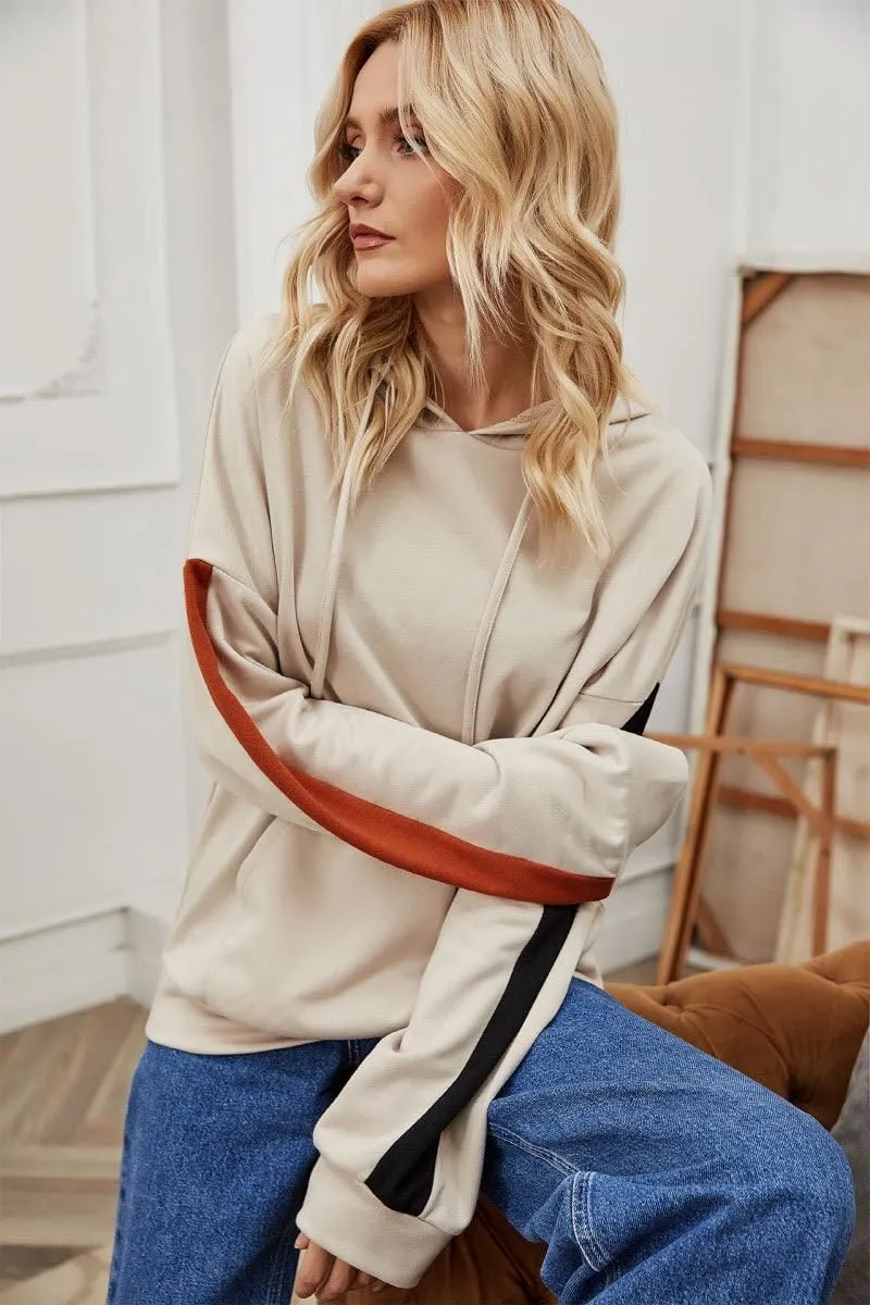 Flexible Ribbed Cuffs LOOSE HOODED TOP