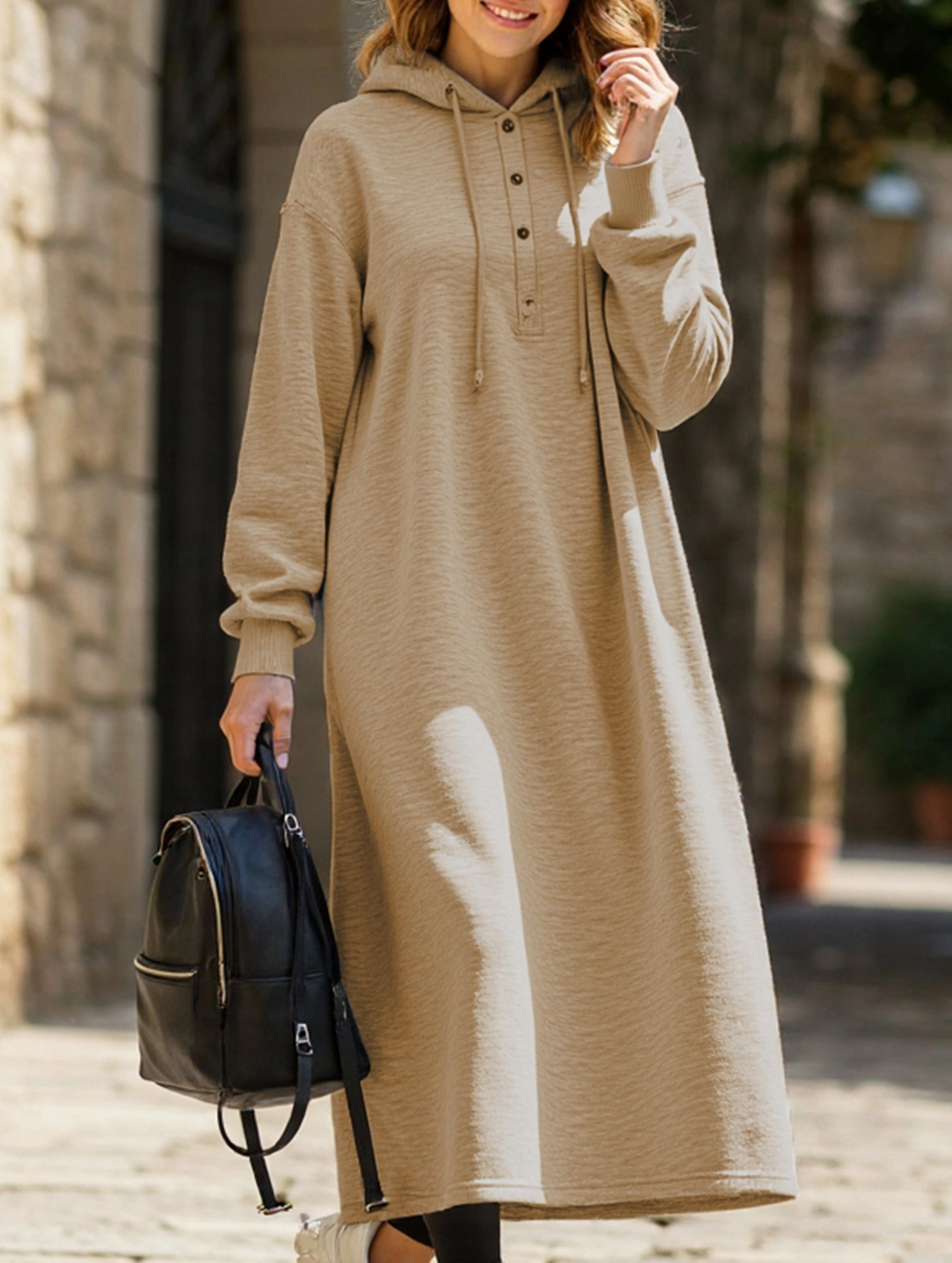 Loose Long Sleeve Hoodie Dress Soft Draping