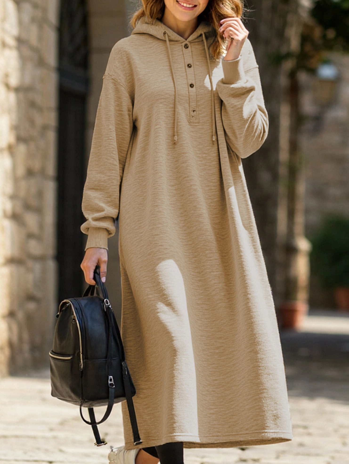 Loose Long Sleeve Hoodie Dress Work Style