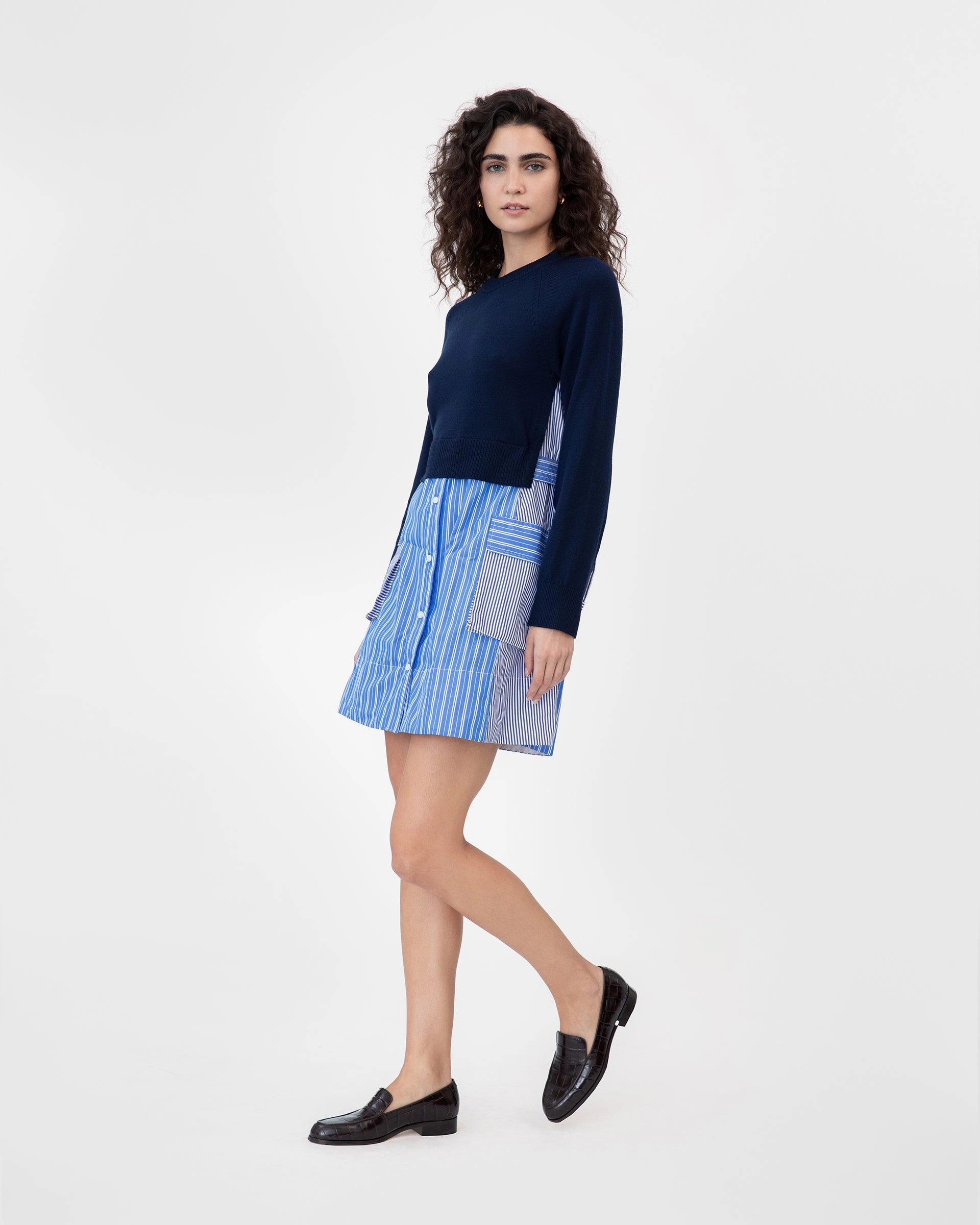 Textured Slub Yarn Layered Stitch Details Lorraine Dress