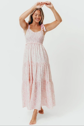 Wedding Style Travel Essential Lottie Tiered Maxi Dress in Pink Floral