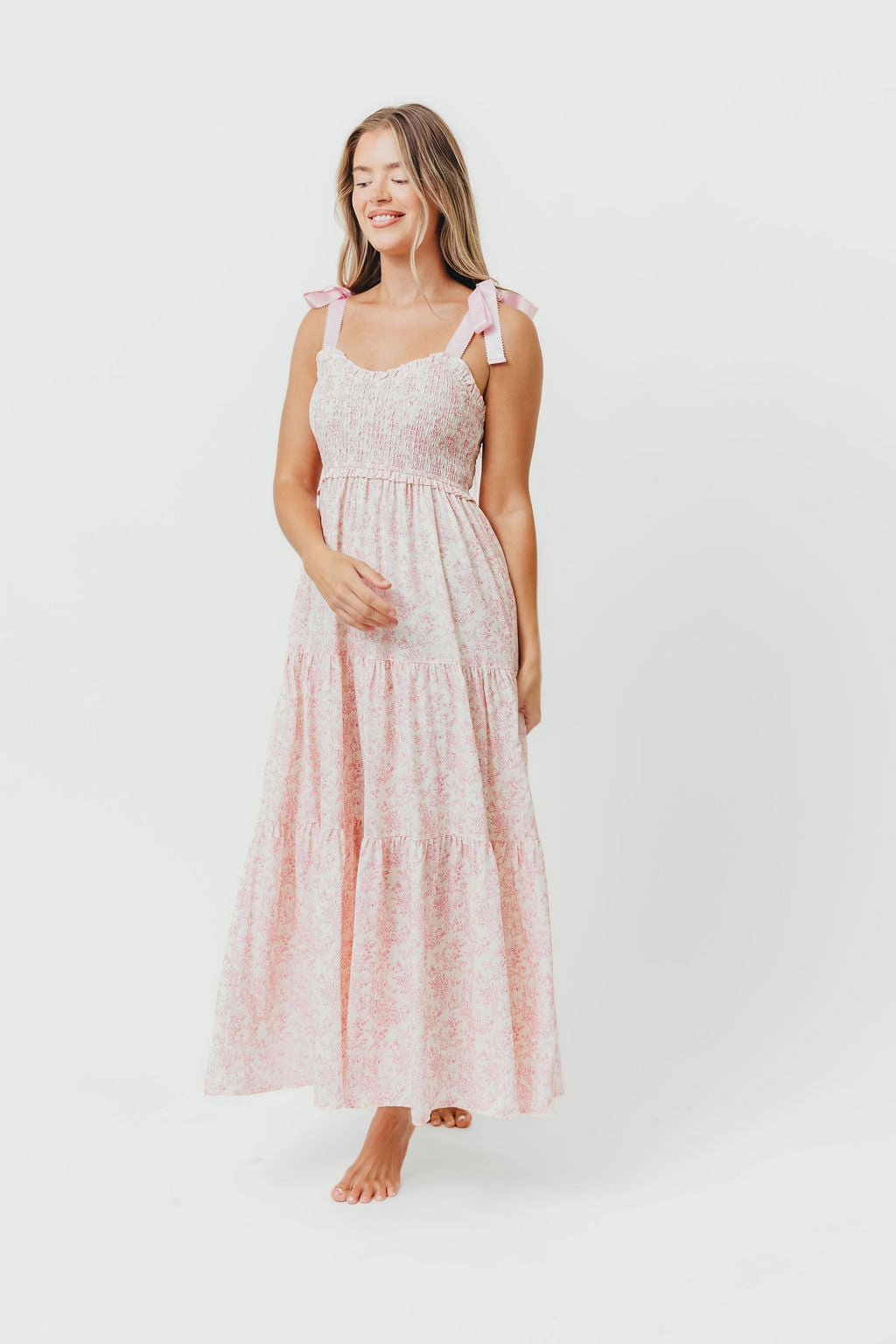 Casual-Look Lottie Tiered Maxi Dress in Pink Floral