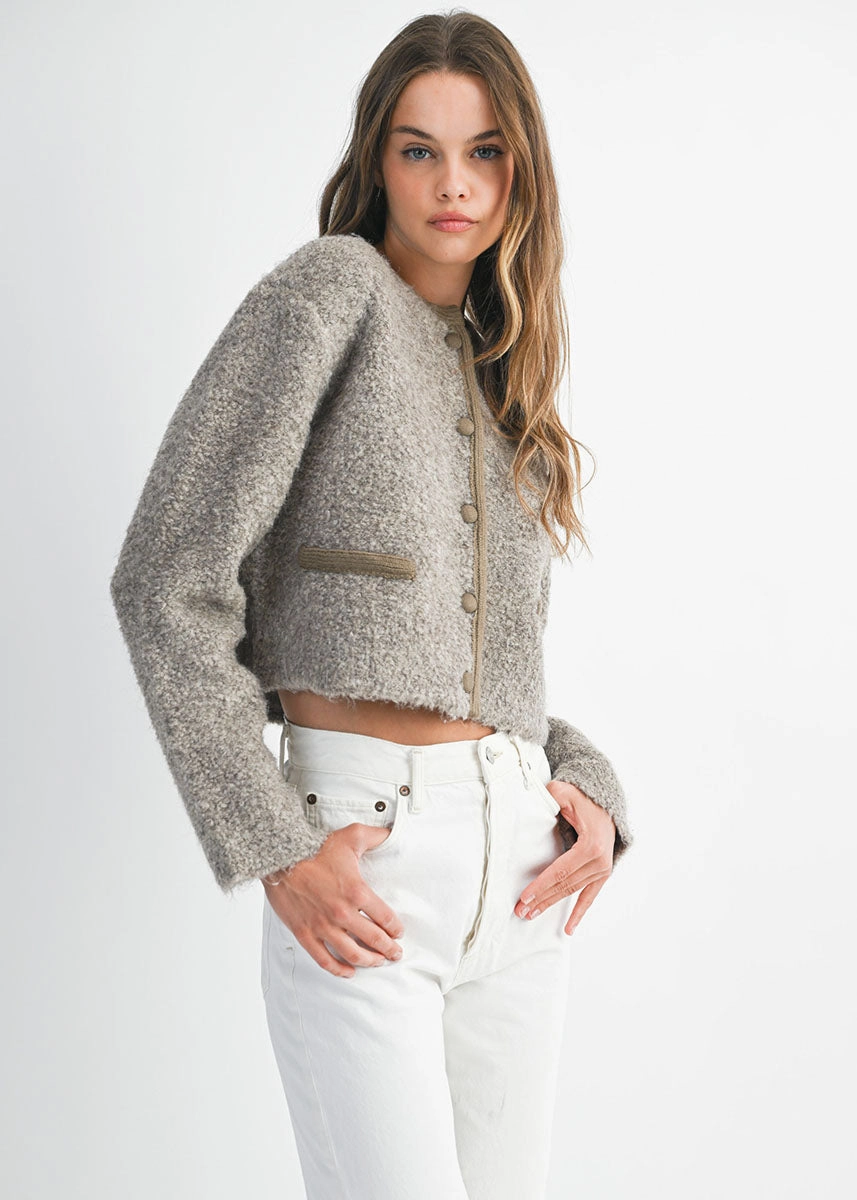 Louise Fuzzy Knit Jacket - Mocha Compression Layer