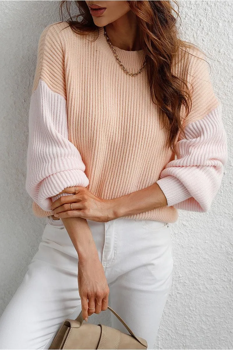 Cozy Texture Thermal Insulation Design COLOR BLOCK SLEEVE KNIT WARM SWEATER