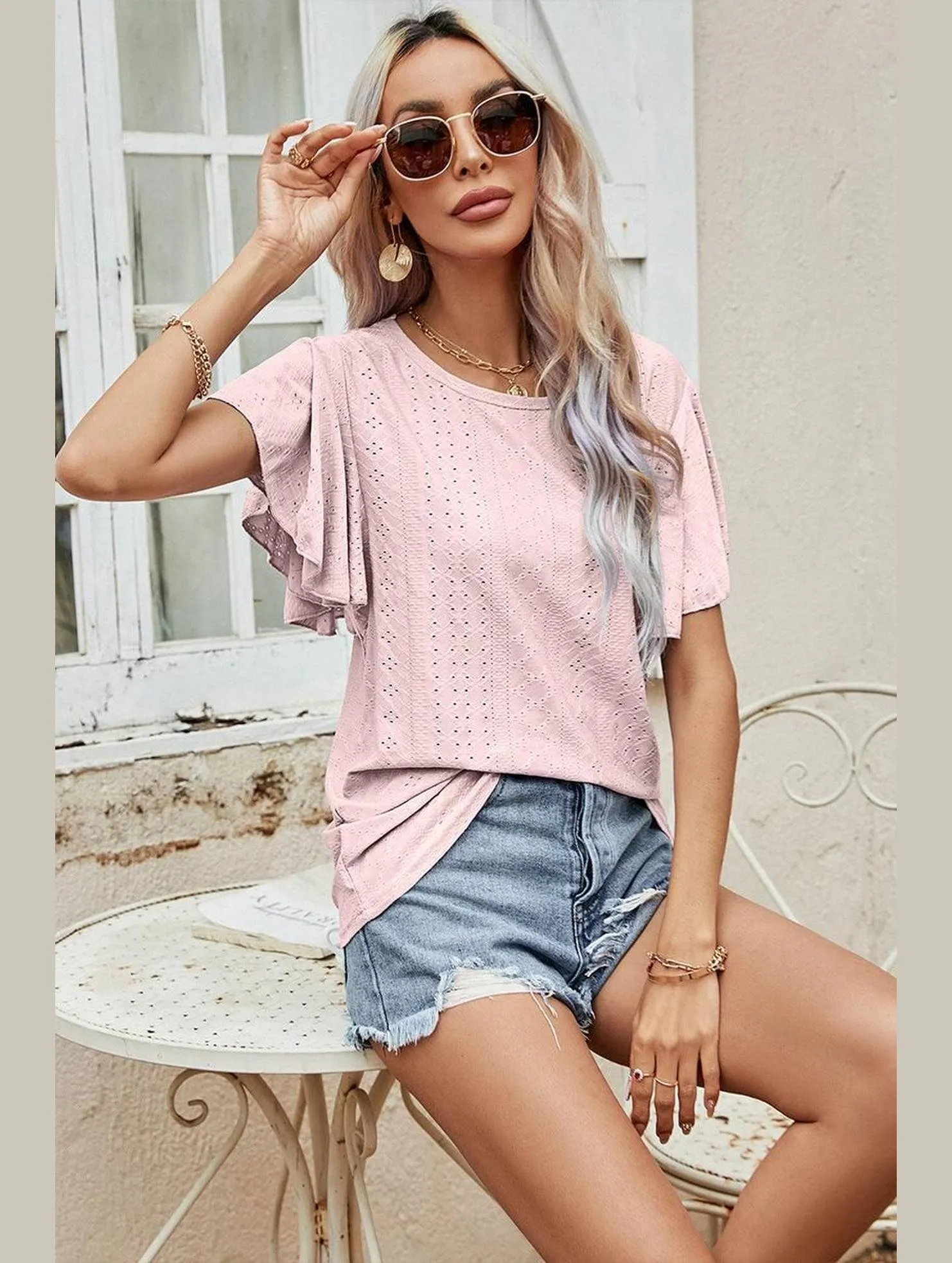 LEAF SLEEVE HOLLOW CASUAL TOP Daily Comfort Style
