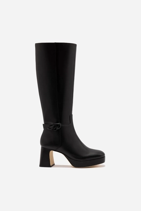 Dolly Verona Hi Boot In Black Leather Double Stitched Seams Flexible Material