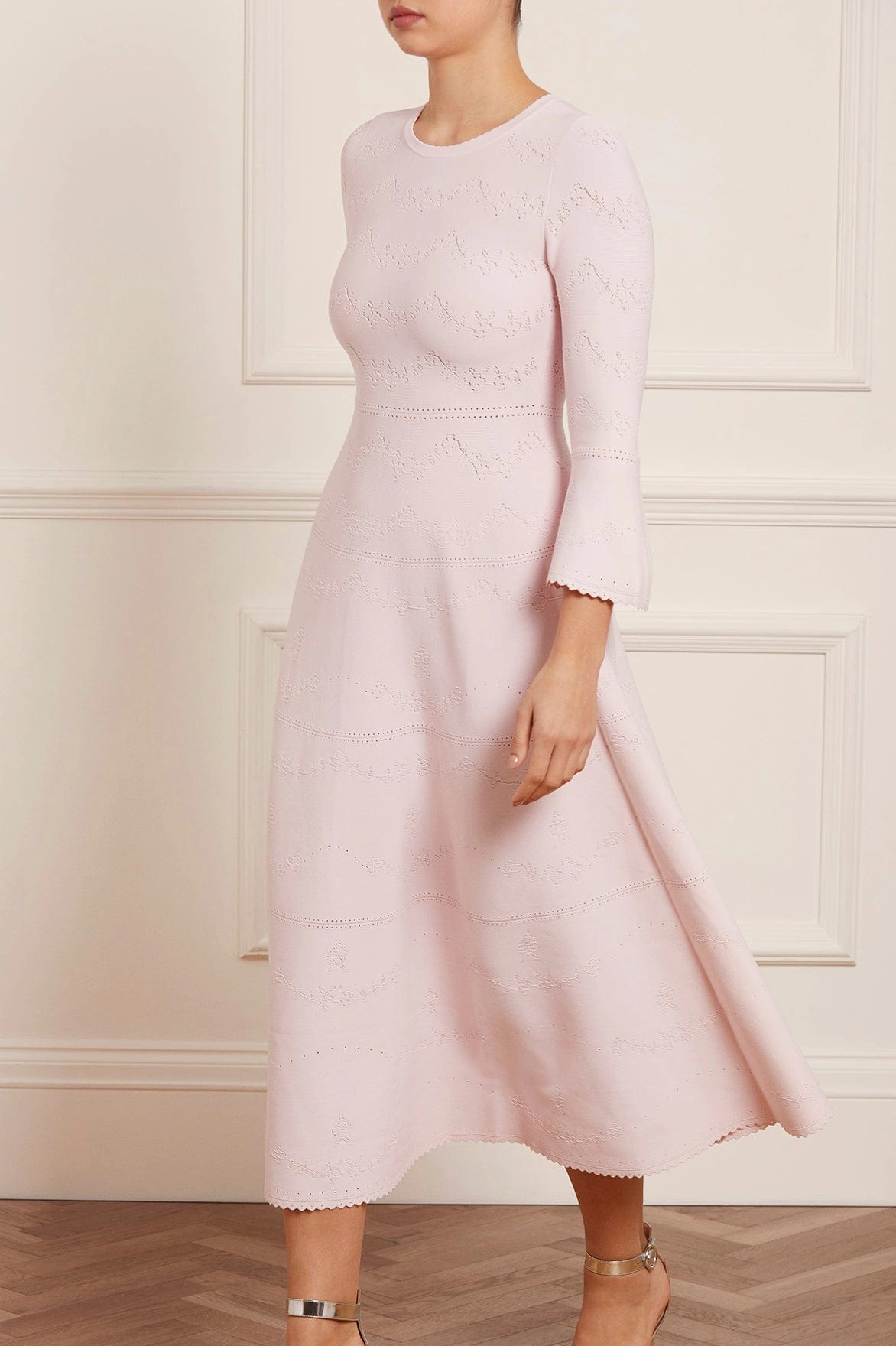 Pretty Pointelle Knit Ankle Gown Warm Touch Dimensional Jacquard Weave