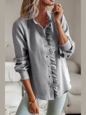 BUTTON UP LACE STRIPE SHIRT Tactile Soft Texture