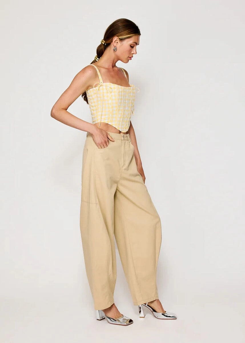 LowImpact Manufacturing RecycledPolyesterBlend Junie Corset Top - White & Yellow