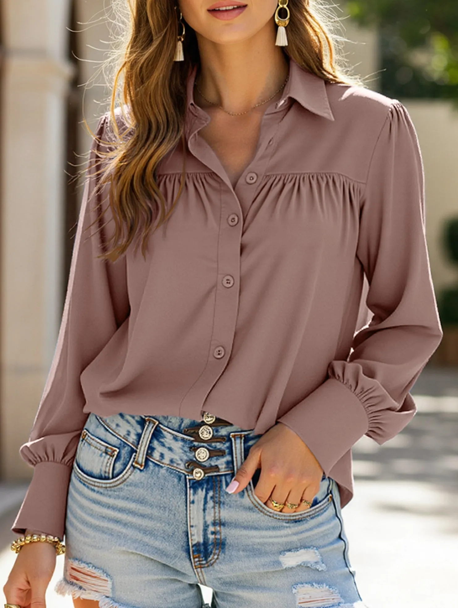 Cozy Feel BUTTON DOWN DAILY BASIC BLOUSE