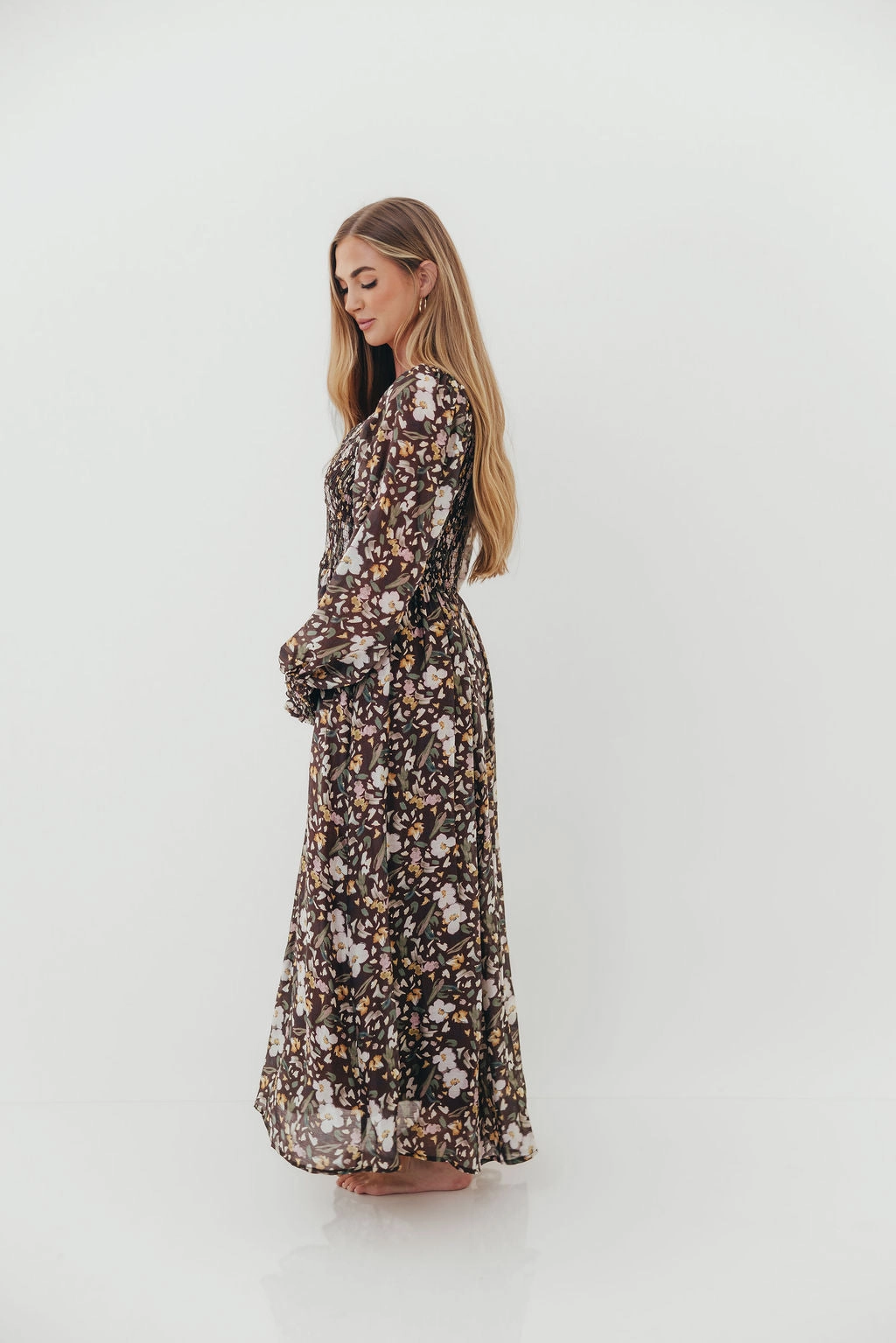 Warm Base Luann Floral Maxi Dress in Mocha Mousse
