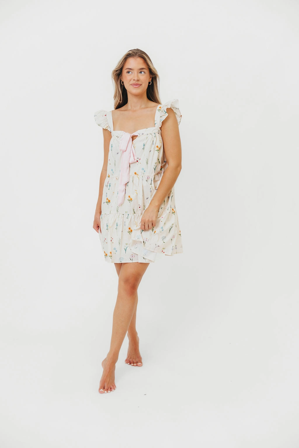 Lulu Flutter Sleeve Mini Dress in Floral Moment Glow