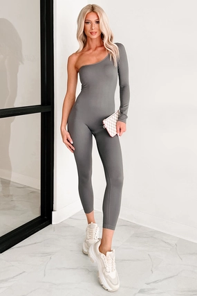 Luna One Shoulder Catsuit (Cool Grey) Unique Dance