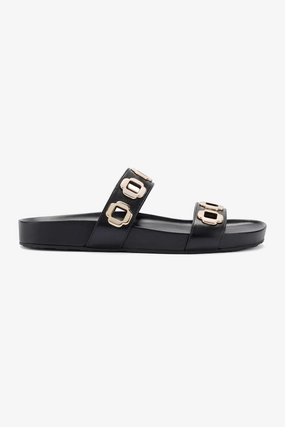 Milan Slide In Black Leather Hot Weather