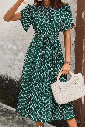 CREW NECK FLORAL PRINT DRESS_CWDSD2684 Fit Vibe