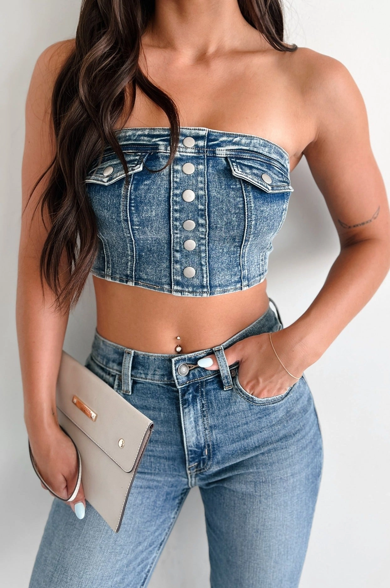 Smooth Shape I'd Stare Too Strapless Denim Top (Medium Denim)