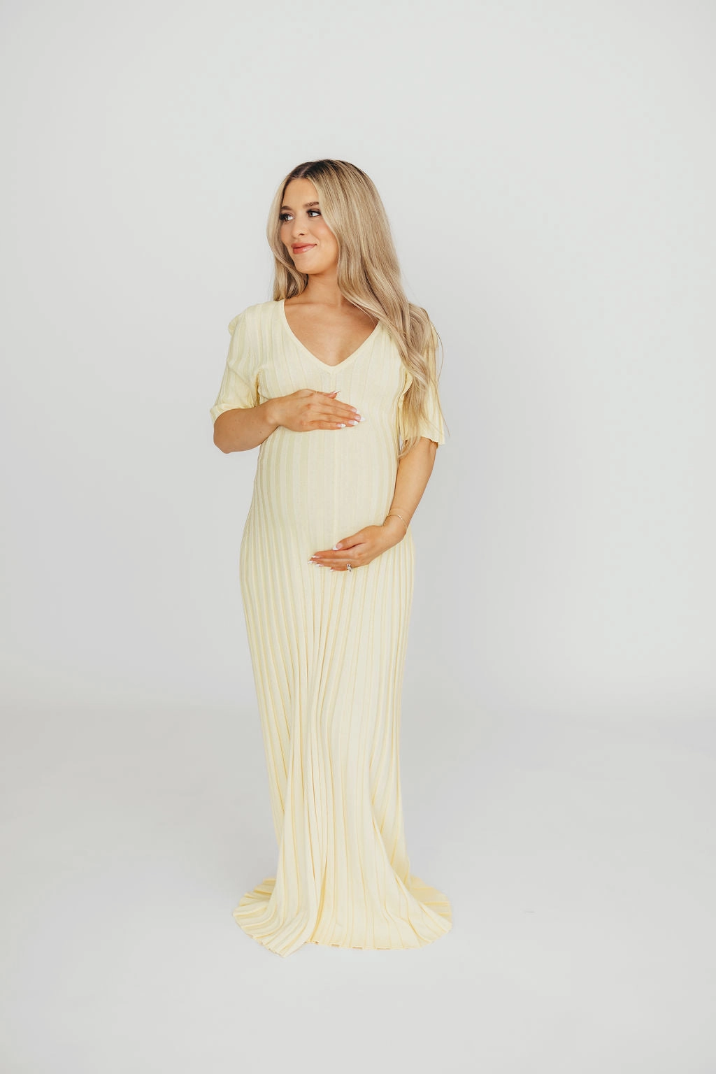 Minimalist Fit Comfortable Cut Oakley Ribbed Maxi Dress in Light Yellow - Bump Friendly *Final-Sale*